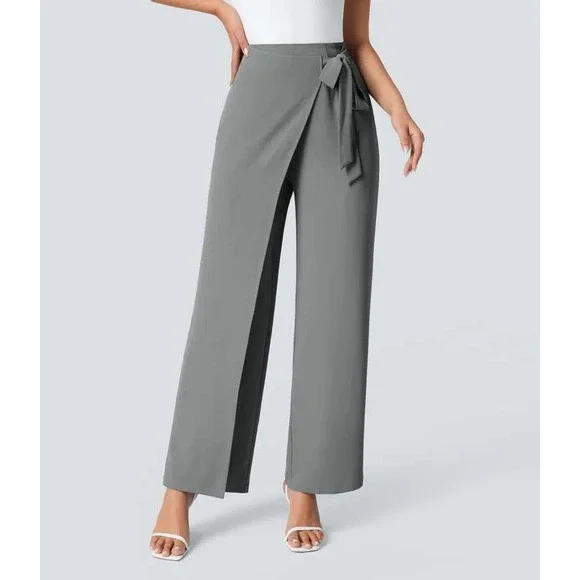 Halara Flex High Waisted Tie Side Wide Leg Work Pants, Medium Regular, Grey - Picture 1 of 13